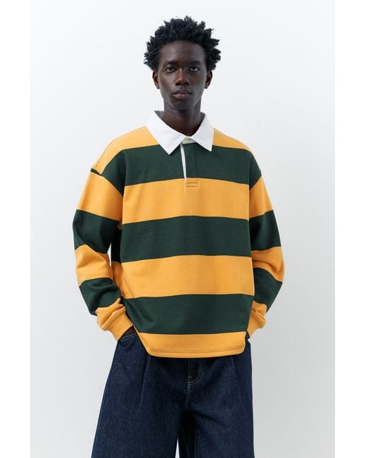 Pull&Bear Gray Long Sleeve Striped Polo Shirt for men