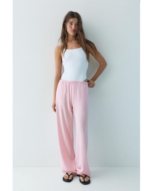 Pull&Bear Soepelvallende Broek Met Linnen in het Multicolor