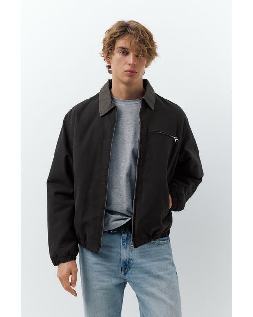 Pull&Bear Black Jacket With Contrast Collar for men