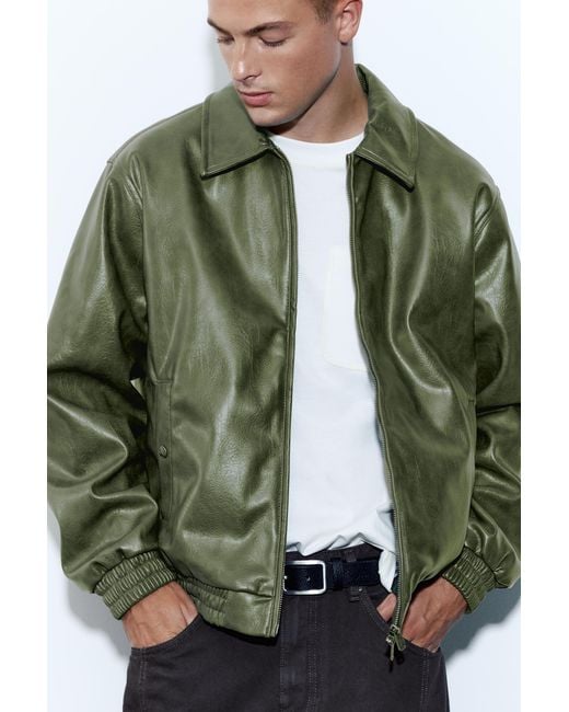 Pull&Bear Jack Met Leereffect in het Green voor heren