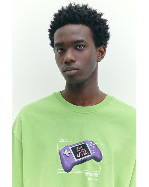 Pull&Bear Green Stwd Controller Graphic T-Shirt for men