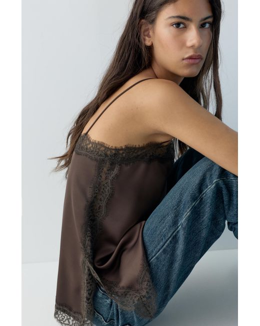Pull&Bear White Lace-Trimmed Camisole Top