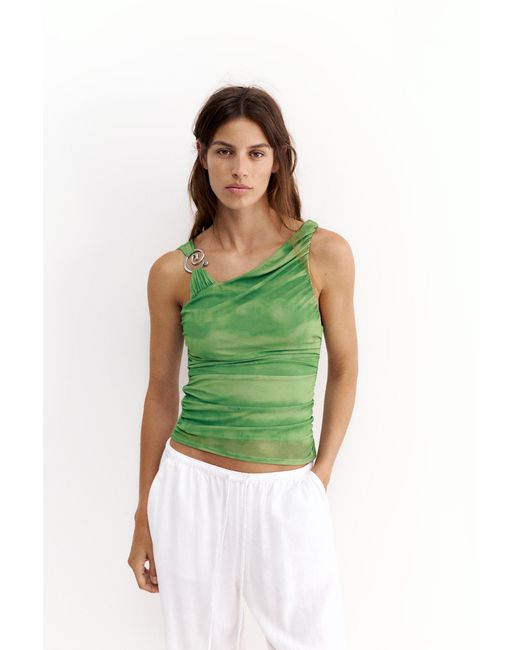 Pull&Bear Green Draped Asymmetric Top