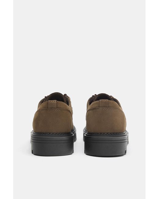Pull&Bear Blue Lace-Up Leather Flat Shoes for men