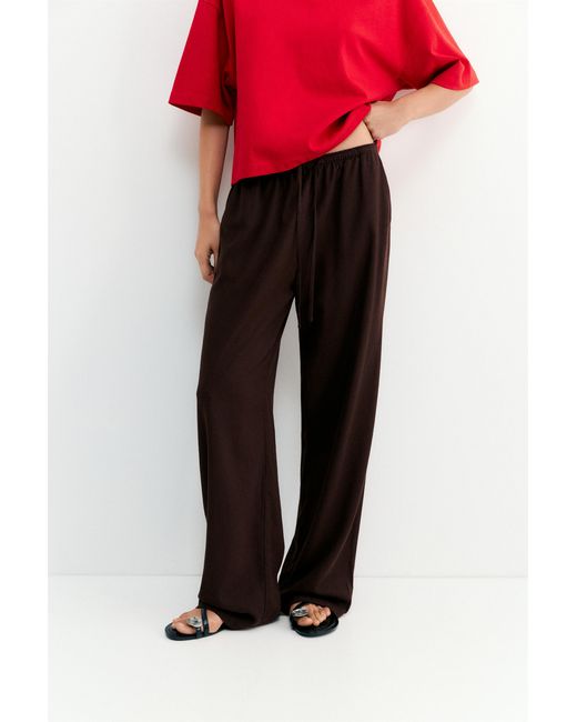 Pull&Bear Brown Flowing Trousers With Linen