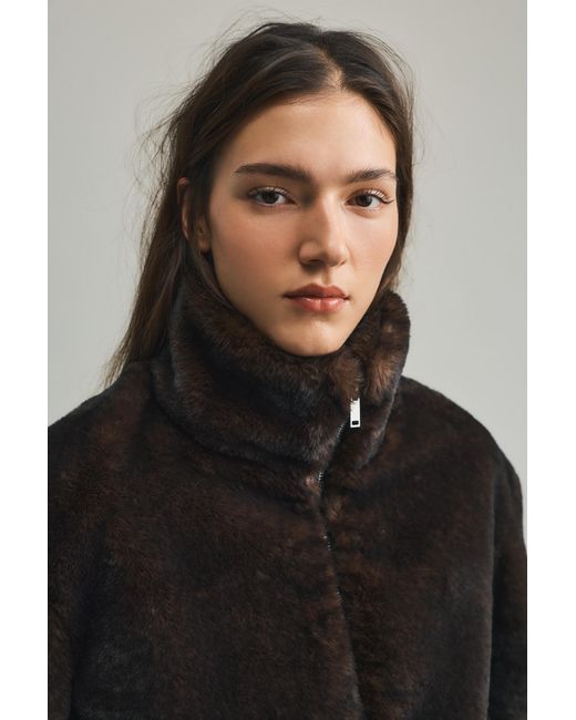 Pull&Bear Black Faux Fur Jacket With High Neck