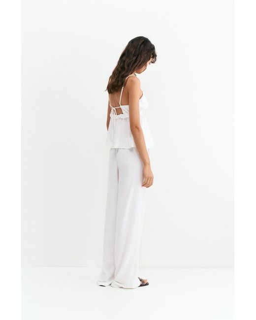 Pull&Bear White Ruffled Linen Top