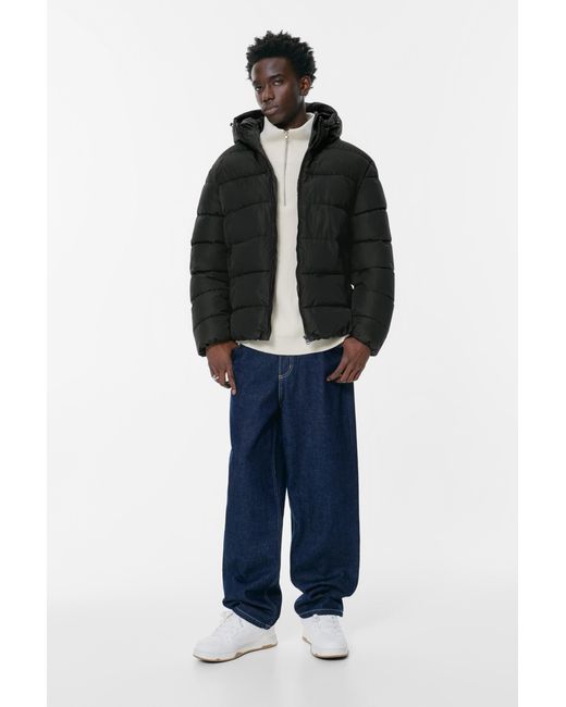 Pull&Bear Blue Lightweight Puffer Jacket With Hood for men