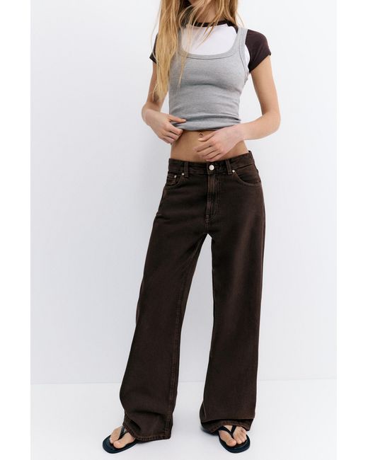 Pull&Bear White Mid-Rise Baggy Jeans