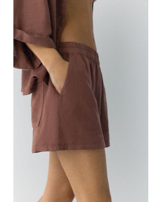 Pull&Bear Brown Linen Blend Shorts