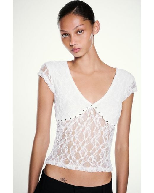 Pull&Bear Blue Studded Lace T-Shirt