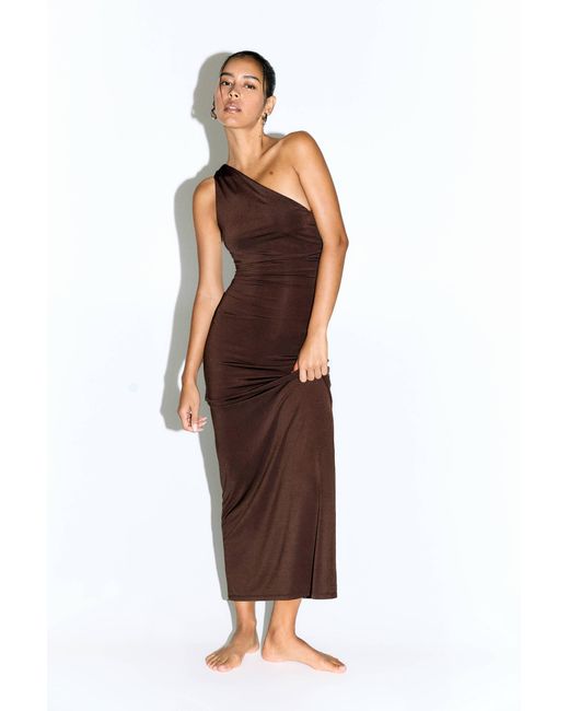Pull&Bear Brown Asymmetric Draped Midi Dress
