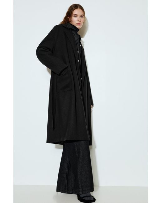 Pull&Bear Black Long Felt Coat With Belt