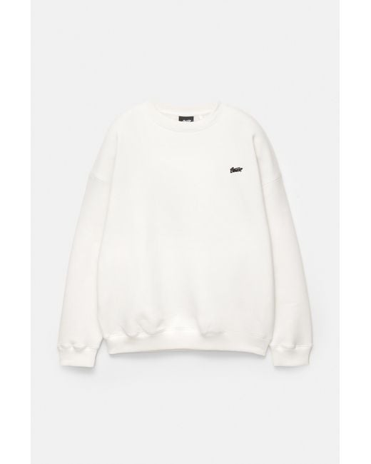 Pull&Bear White Stwd Round Neck Sweatshirt for men