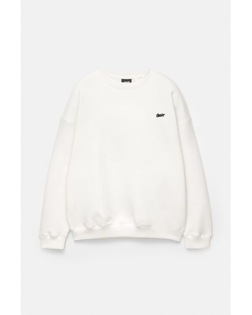 Pull&Bear White Stwd Round Neck Sweatshirt for men