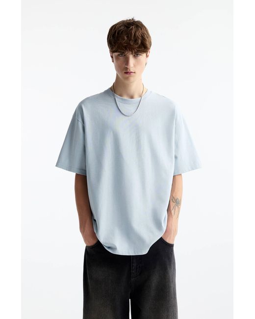 Pull&Bear Blue Heavy Weight Short Sleeve T-Shirt for men