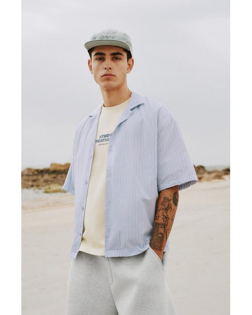 Camicia A Maniche Corte A Righe di Pull&Bear in White da Uomo