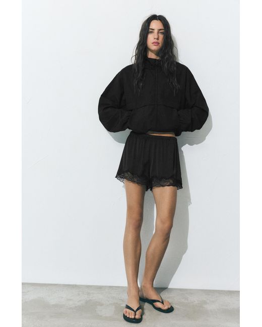 Pull&Bear Black Satin Lace Cami Shorts
