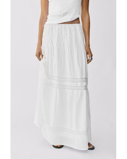 Pull&Bear White Tiered Long Skirt