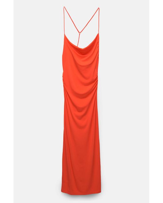 Pull&Bear Red Asymmetrisches Midikleid Mit Trägern