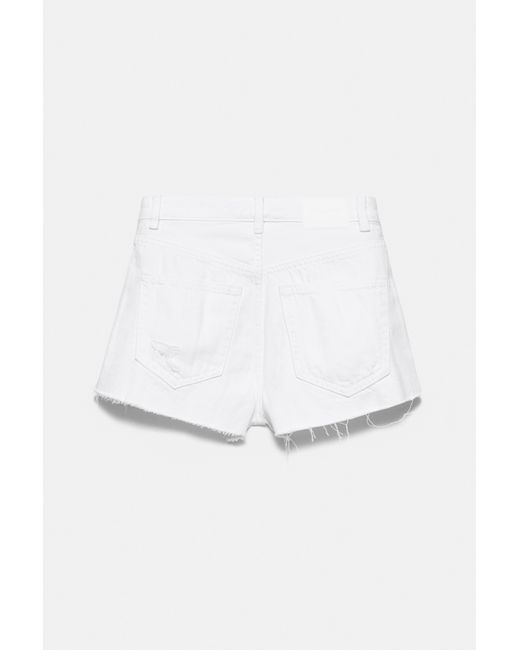 Pull&Bear White Mom Fit Ripped Denim Shorts