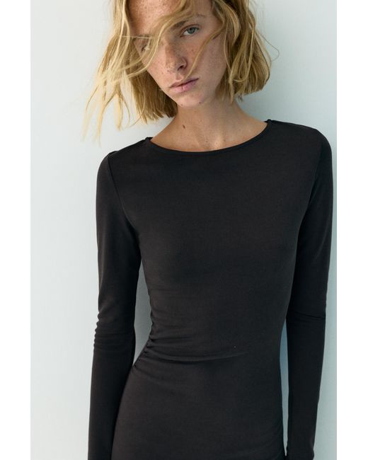 Pull&Bear Black Fluid Draped Cupro Midi Dress