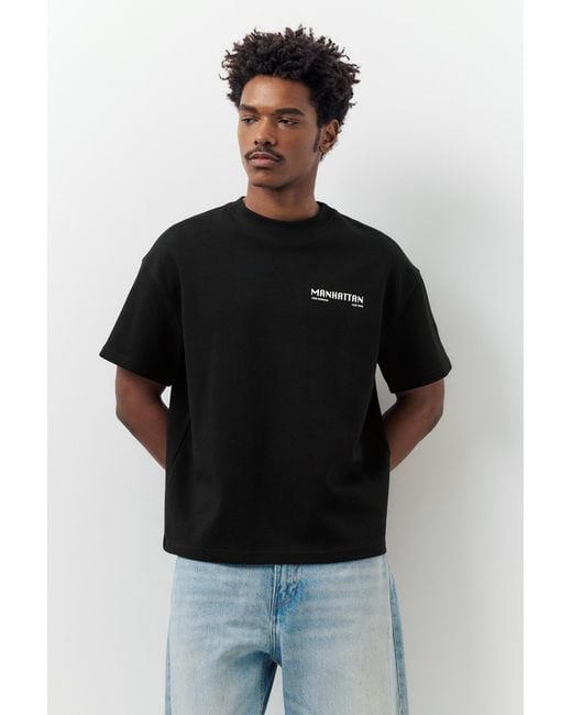 Pull&Bear Black Short Sleeve Sweatshirt With Graphic for men