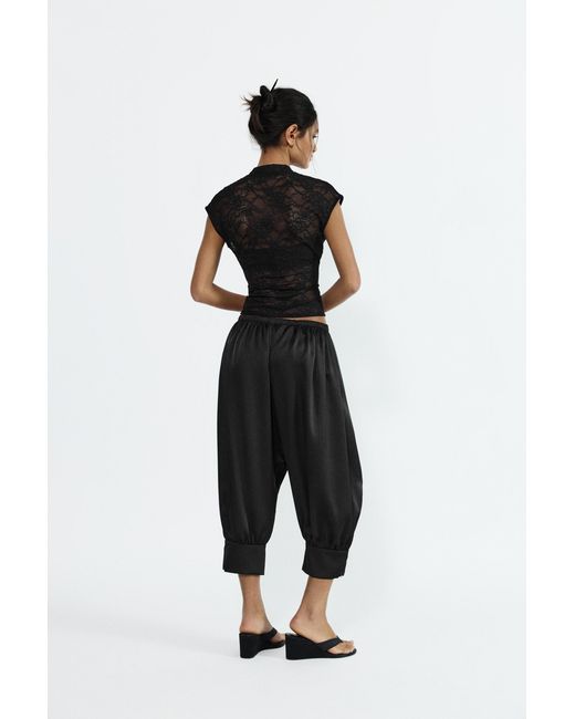 Pull&Bear Black Satin Sarouel Capris