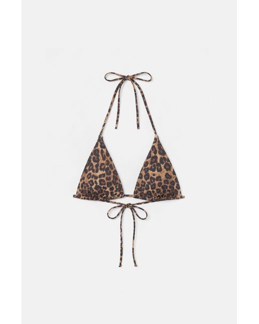 Pull&Bear Black Leopard Print Triangle Bikini Top