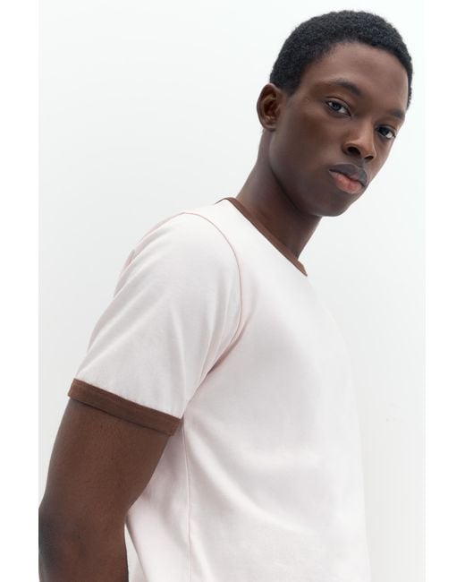 Pull&Bear White Contrast Trim T-Shirt for men
