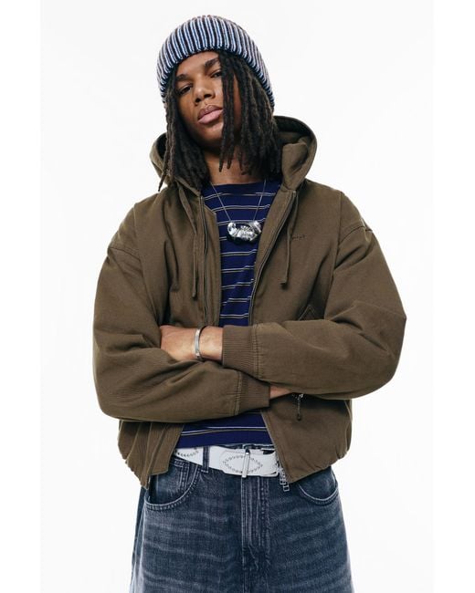 Pull&Bear Gray Stwd Hooded Bomber Jacket for men