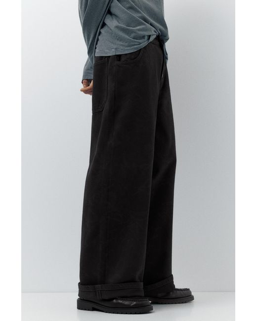 Pull&Bear Black Laser Print Baggy Jeans for men