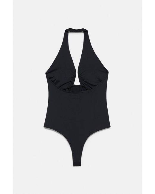 Pull&Bear Gray Gathered Halter Neck Bodysuit
