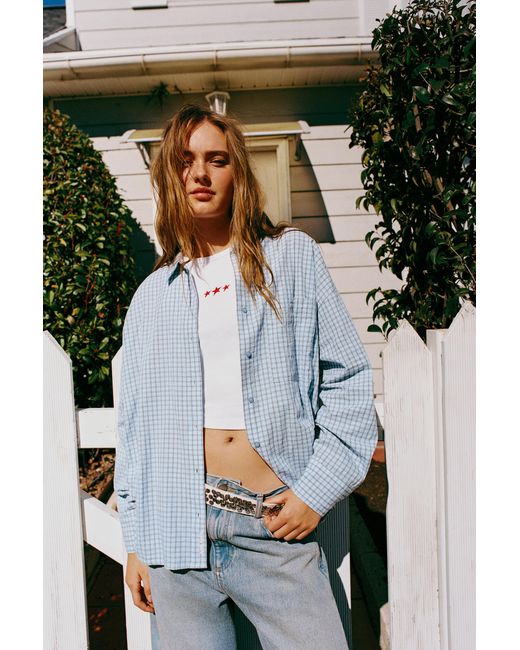 Pull&Bear Gray Kariertes Hemd Mit Tasche