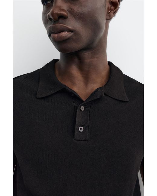 Pull&Bear Black Short Sleeve Knit Polo Shirt for men