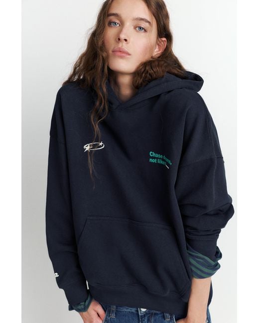 Pull&Bear Blue Star And Slogan Hoodie