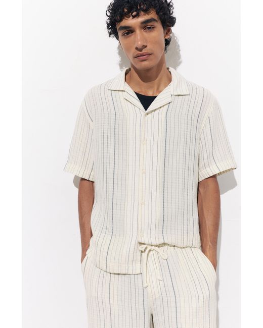 Pull&Bear White Short Sleeve Striped Crepe Shirt for men
