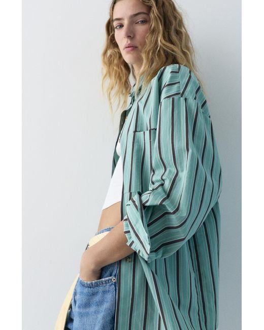 Pull&Bear Gray Striped Shirt With Pocket