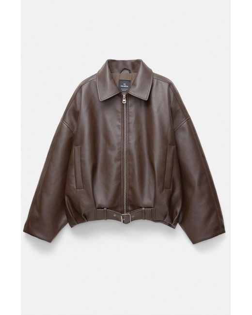 Pull&Bear Black Leather Effect Balloon Jacket
