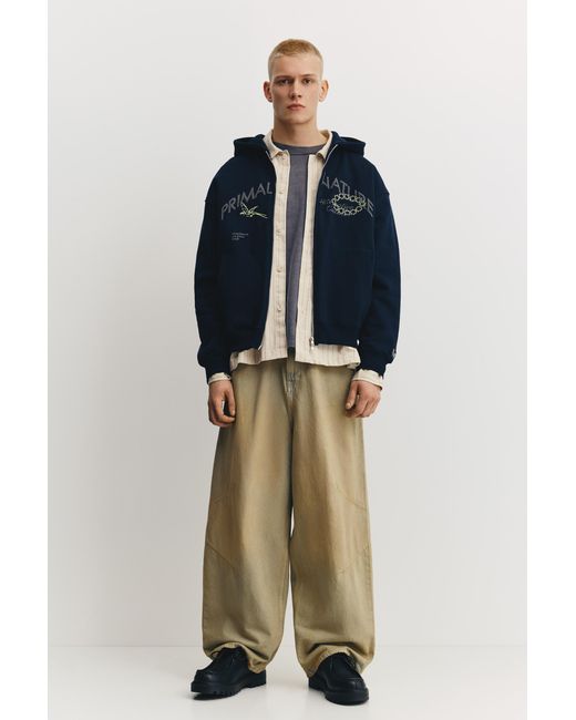 Pull&Bear Blue Primal Nature Zip-Up Hoodie for men