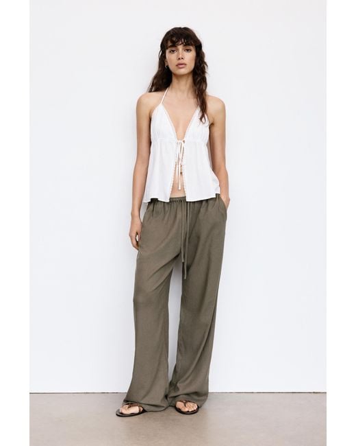 Pull&Bear Multicolor Flowy Trousers With Linen