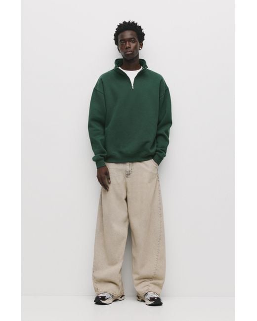 Pull&Bear Green Basic Quarter-Zip Sweatshirt for men