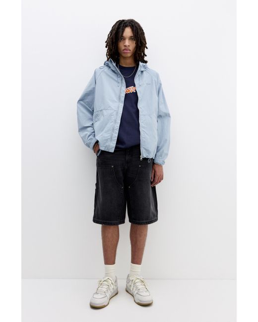 Pull&Bear Blue Stwd Hooded Raincoat for men
