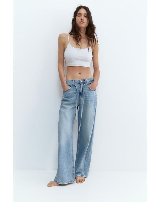 Pull&Bear Blue Baggy Jeans With Drawstring