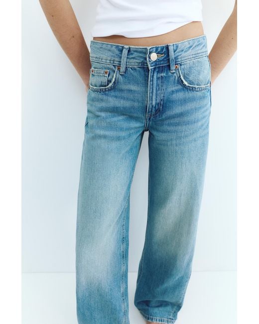 Pull&Bear Blue Low-Rise Straight-Leg Jeans