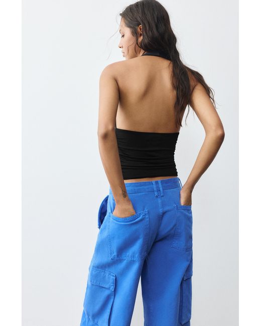 Pull&Bear Black Halter Neck Top With Gathering