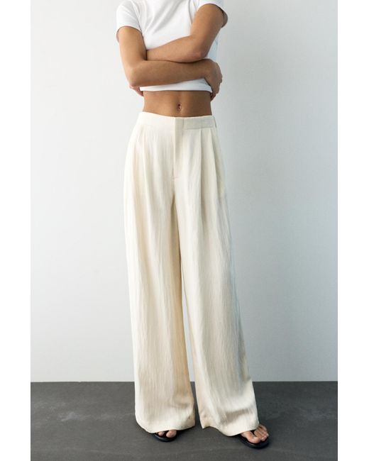 Pull&Bear White Darted Smart Trousers