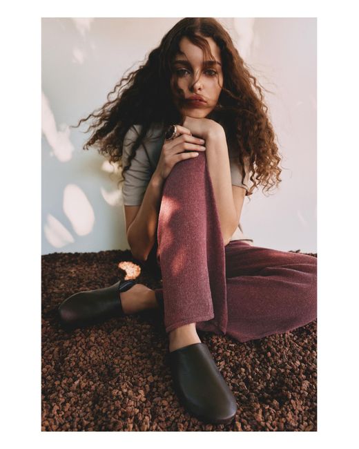 Pull&Bear Brown Flat Leather Mule Shoes