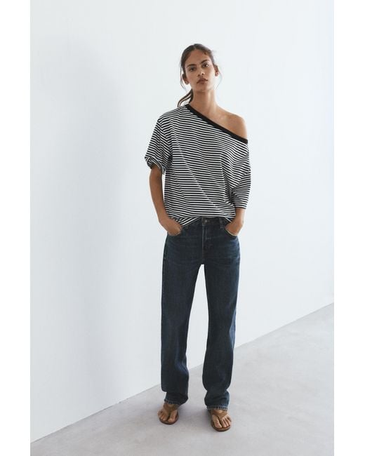 Pull&Bear Blue Asymmetric Short Sleeve T-Shirt