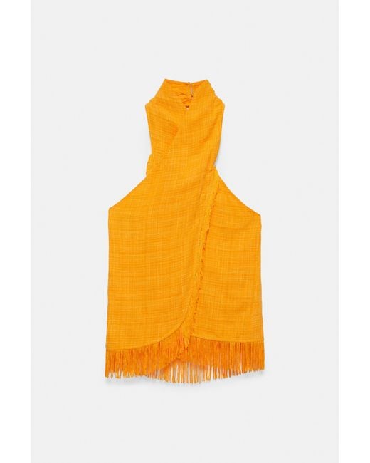 Pull&Bear Orange Neckholder-Top Mit Fransen